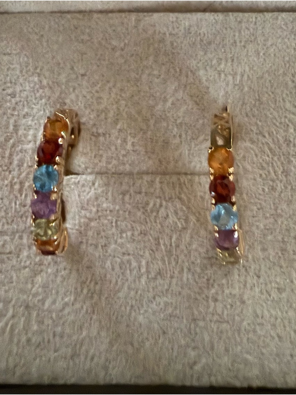 14 KT Gold Semi- Precious Gemstone Hoop Earrings